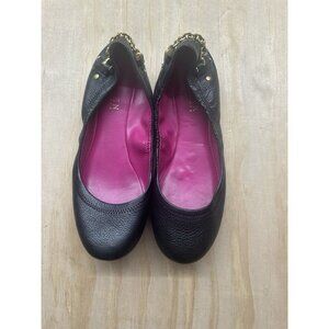 Ralph Lauren 7B Ballet Flats Barb Black Leather Gold Chain Designer Career